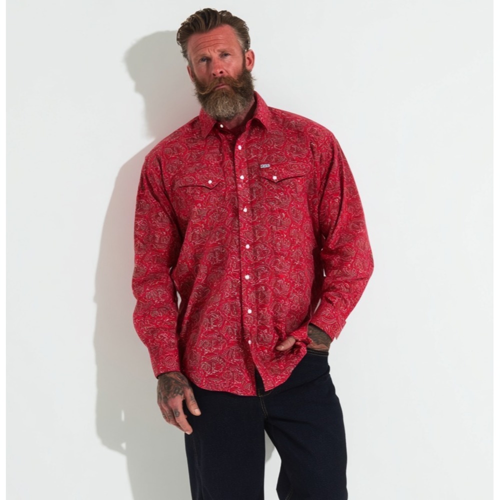 Rafter‎ C Cowboy Collection Red Paisley Western Shirt XXL Pearl Snap ProFlex 45